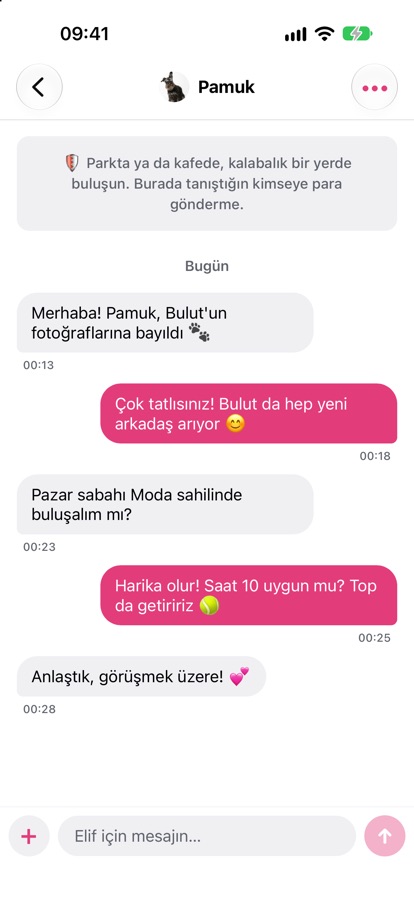 Sohbet ekranı: pazar sabahı Moda sahilinde buluşma planı